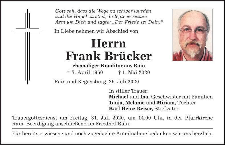 Traueranzeige Frank Brücker