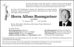 Traueranzeige Alfons Baumgartner