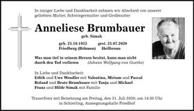Traueranzeige Anneliese Brumbauer