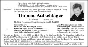 Traueranzeige Thomas Aufschläger