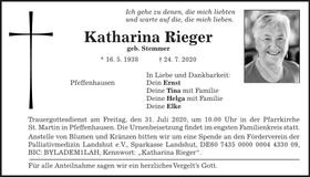 Traueranzeige Katharina Rieger
