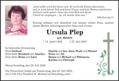 Traueranzeige Ursula Plep