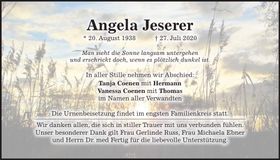 Traueranzeige Angela Jeserer