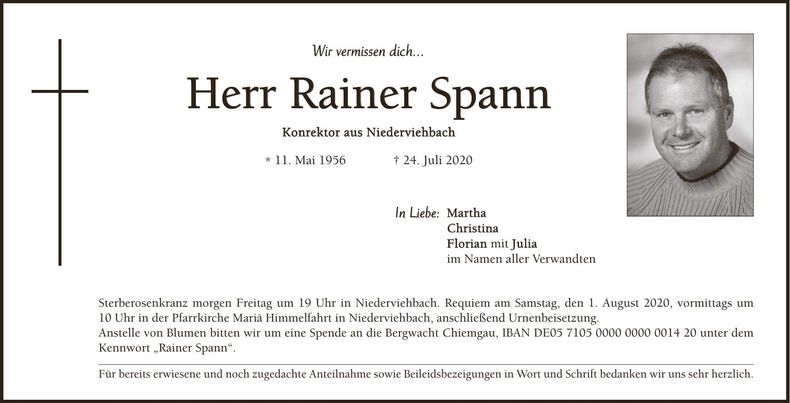 Traueranzeige Rainer Spann