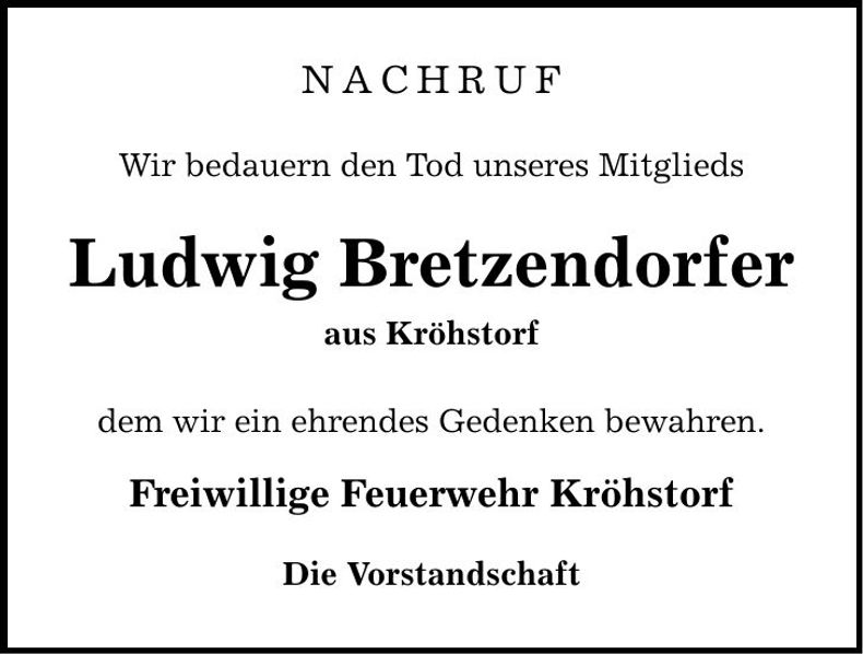 Traueranzeige Ludwig Bretzendorfer