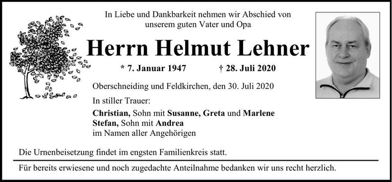 Traueranzeige Helmut Lehner