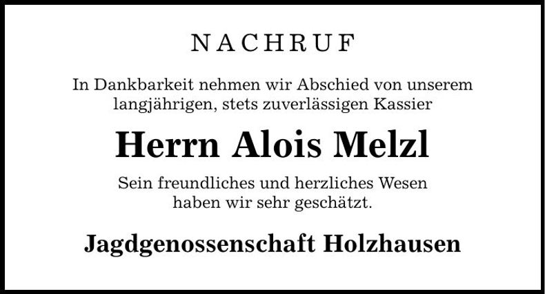 Traueranzeige Alois Melzl