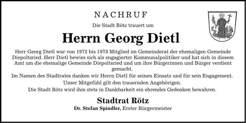 Traueranzeige Dietl Georg