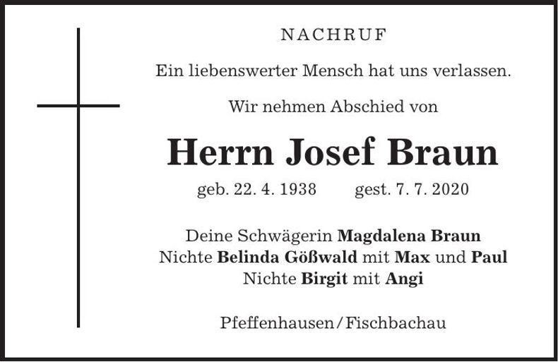 Traueranzeige Josef Braun