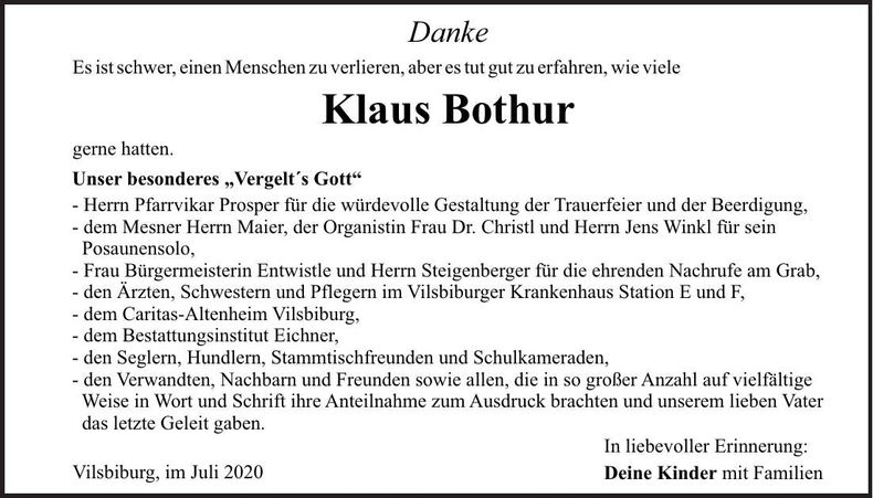 Traueranzeige Klaus Bothur
