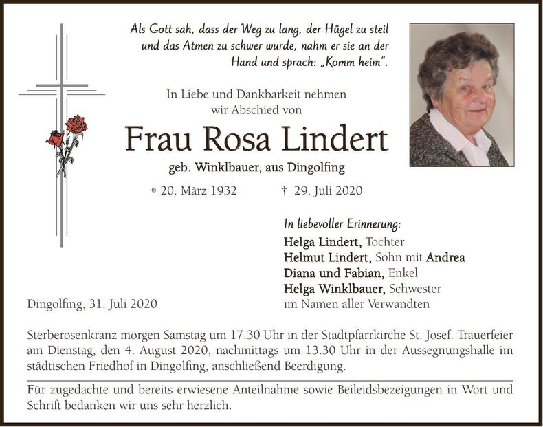 Traueranzeige Rosa Lindert