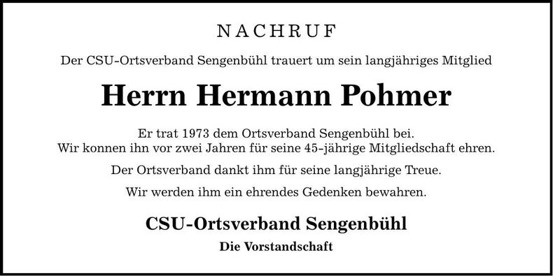 Traueranzeige Hermann Pohmer
