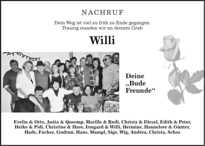 Traueranzeige Willi Harpaintner