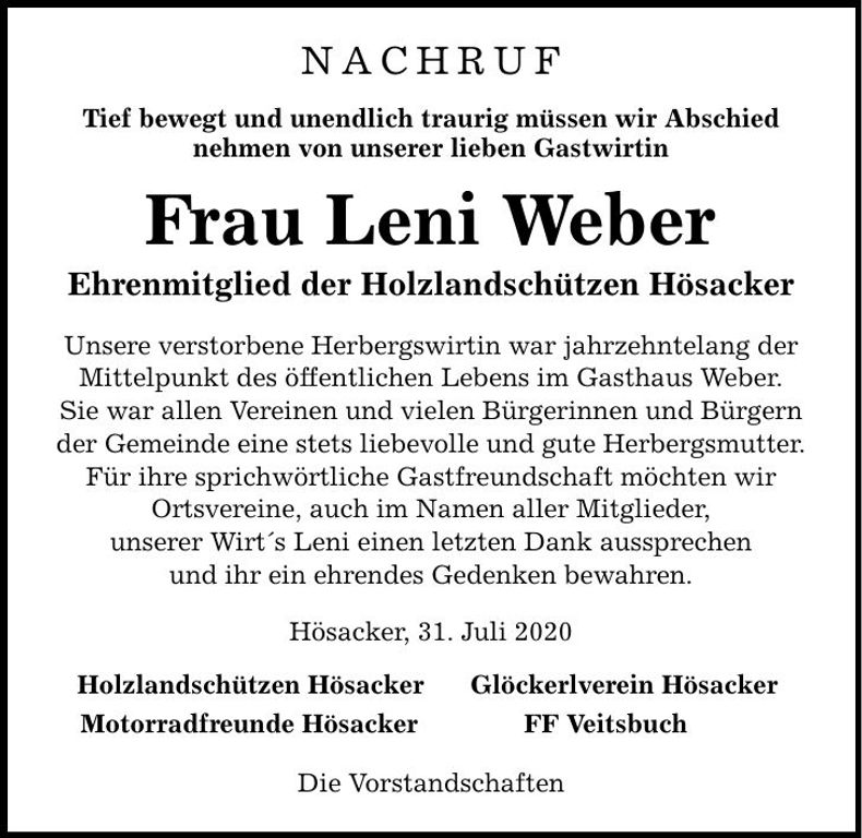 Traueranzeige Leni Weber