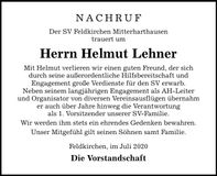 Traueranzeige Helmut Lehner