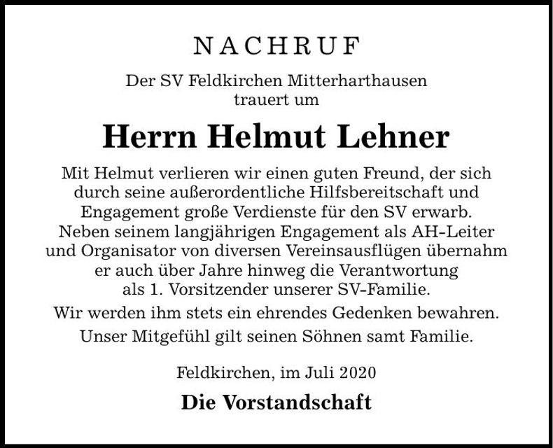 Traueranzeige Helmut Lehner