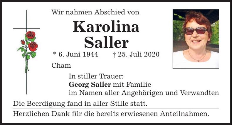 Traueranzeige Karolina Saller