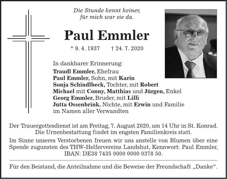 Traueranzeige Paul Emmler