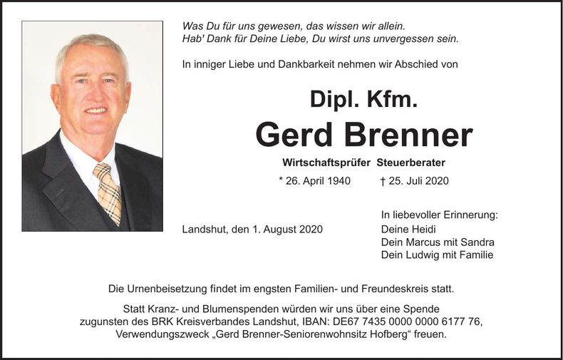 Traueranzeige Gerd Brenner