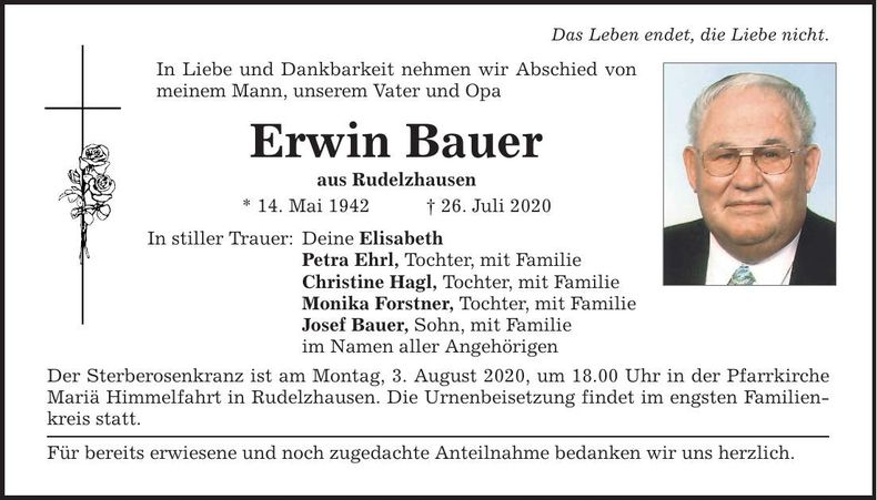 Traueranzeige Erwin Bauer