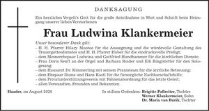 Traueranzeige Ludwina Klankermeier