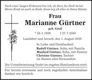 Traueranzeige Marianne Gürtner
