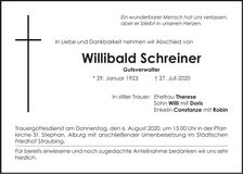 Traueranzeige Willibald Schreiner