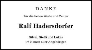 Traueranzeige Hadersdorfer Ralf