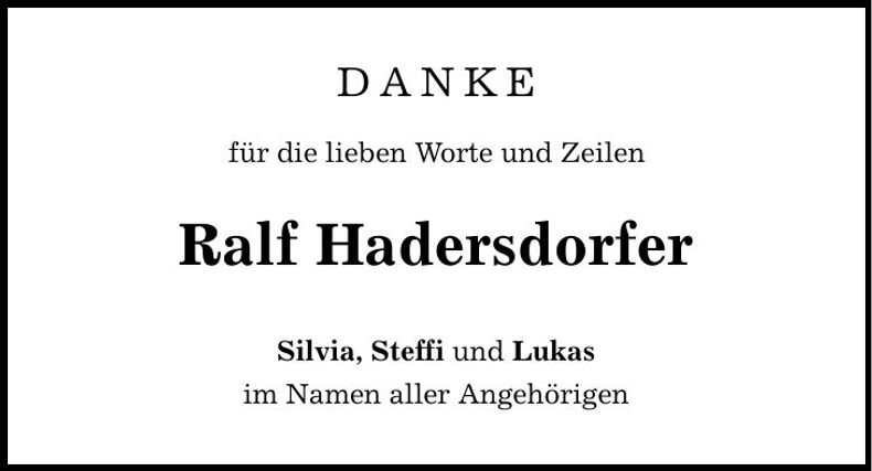 Traueranzeige Hadersdorfer Ralf