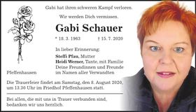 Traueranzeige Gabi Schauer