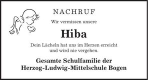 Traueranzeige Hiba Herzog Ludwig Mittelschule