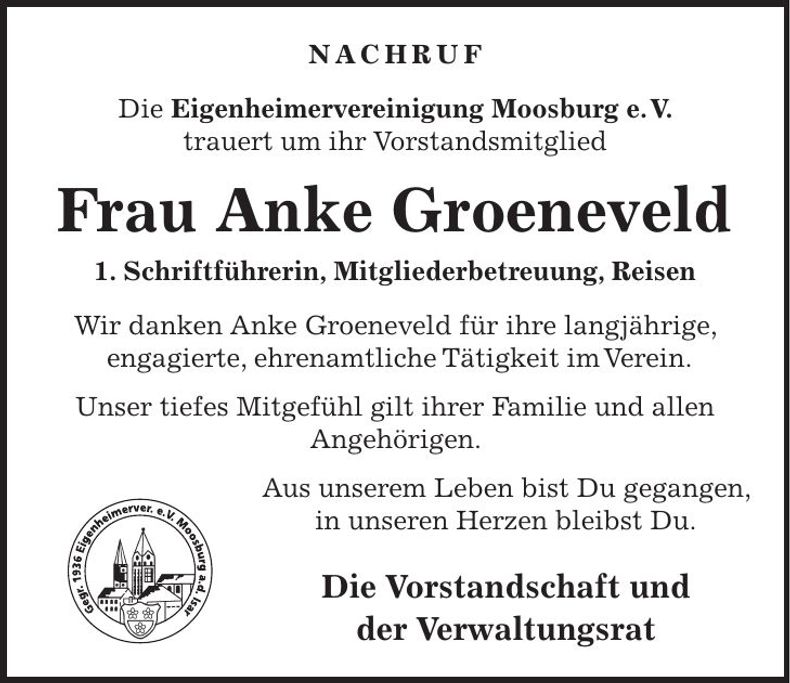 Traueranzeige Anke Groeneveld