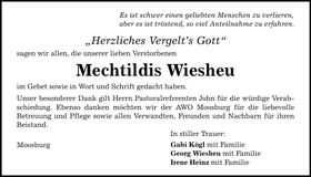 Traueranzeige Mechtildis Wiesheu