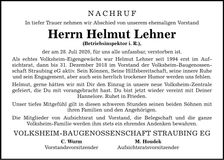 Traueranzeige Helmut Lehner