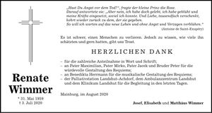 Traueranzeige Renate Wimmer