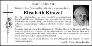 Traueranzeige Elisabeth Kintzel
