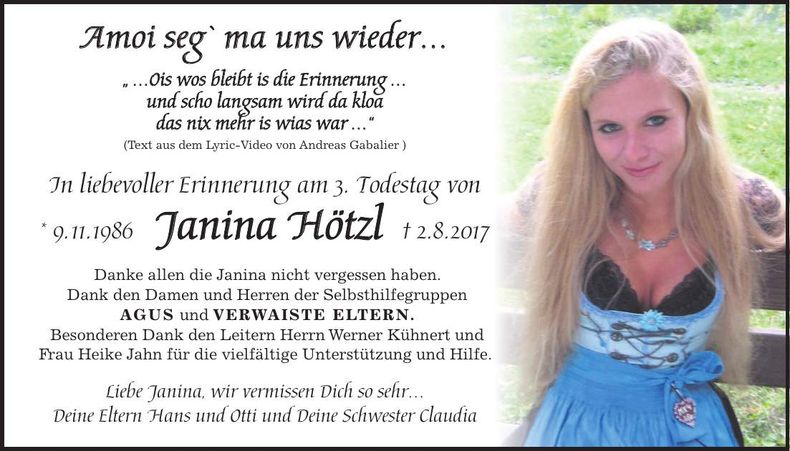 Traueranzeige Janina Hötzl