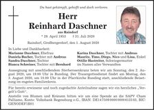 Traueranzeige Reinhard Daschner