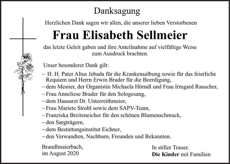 Traueranzeige Elisabeth Sellmeier