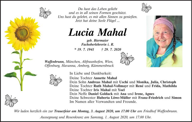Traueranzeige Lucia Mahal