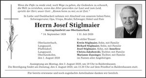 Traueranzeige Josef Stiglmaier