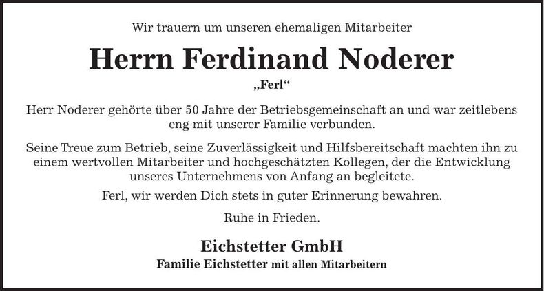 Traueranzeige Ferdinand Noderer