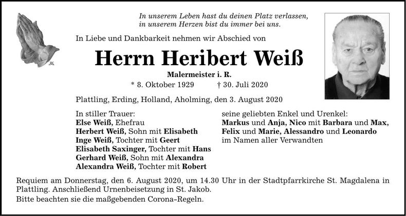 Traueranzeige Heribert Weiß