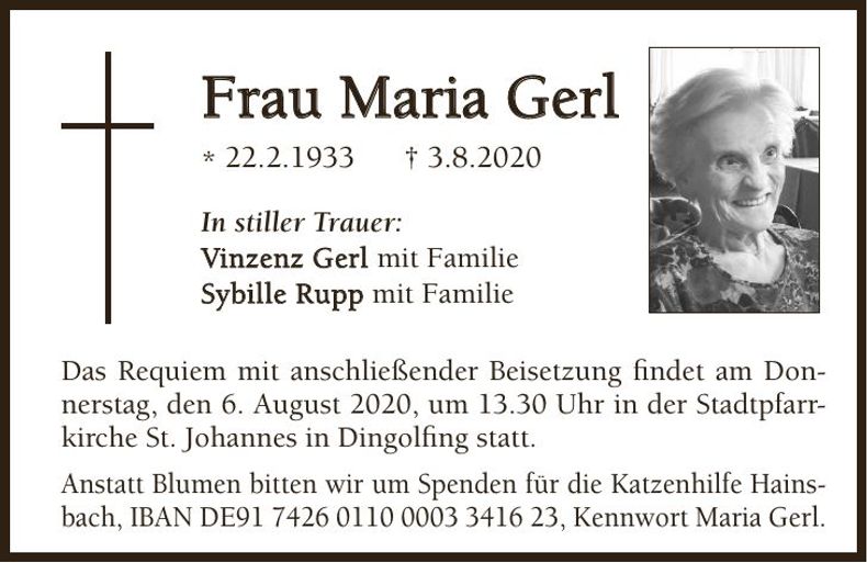 Traueranzeige Maria Gerl