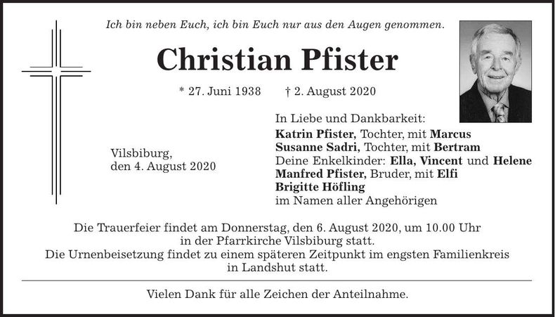 Traueranzeige Christian Pfister