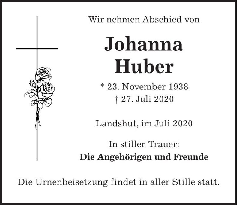 Traueranzeige Johanna Huber