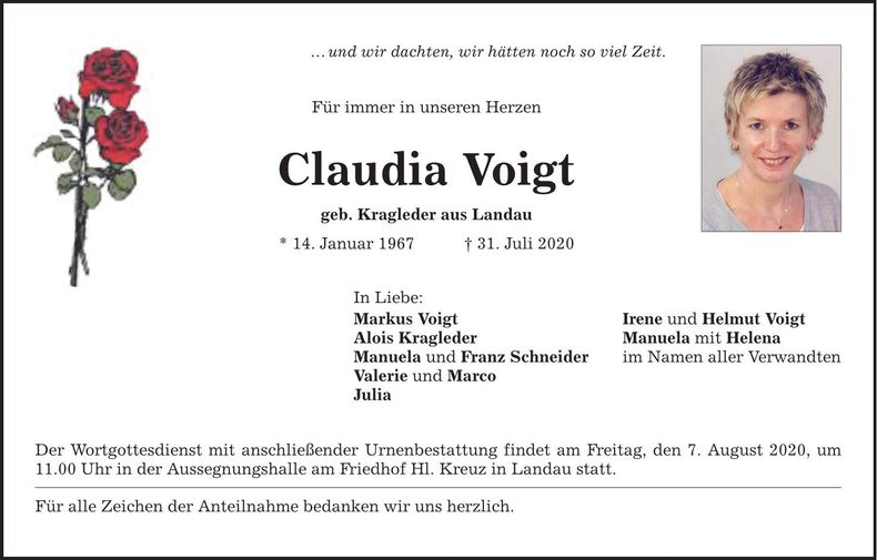 Traueranzeige Claudia Voigt