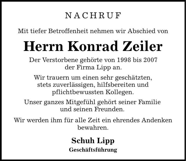 Traueranzeige Konrad Zeiler