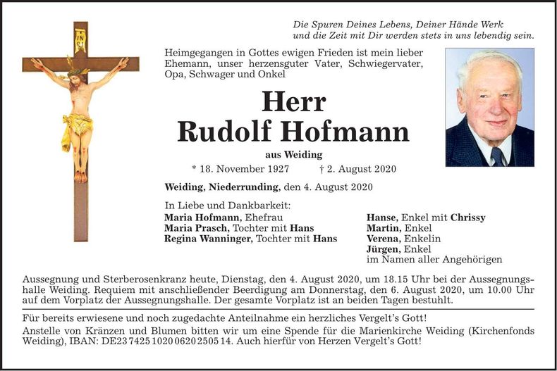 Traueranzeige Rudolf Hofmann