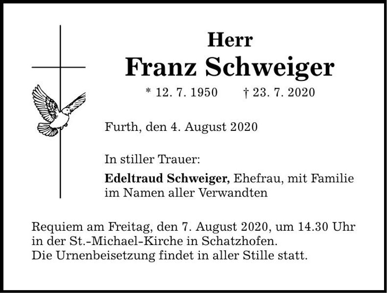 Traueranzeige Franz Schweiger